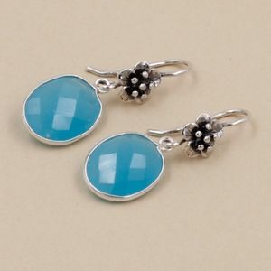 Blue Chalcedony Blossom Flower Earrings 925